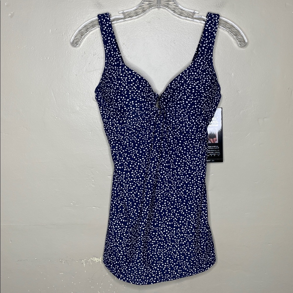SHORE SHAPES SWIMWEAR Navy & White One Piece Modest Underwire Tummy Soothing 8
